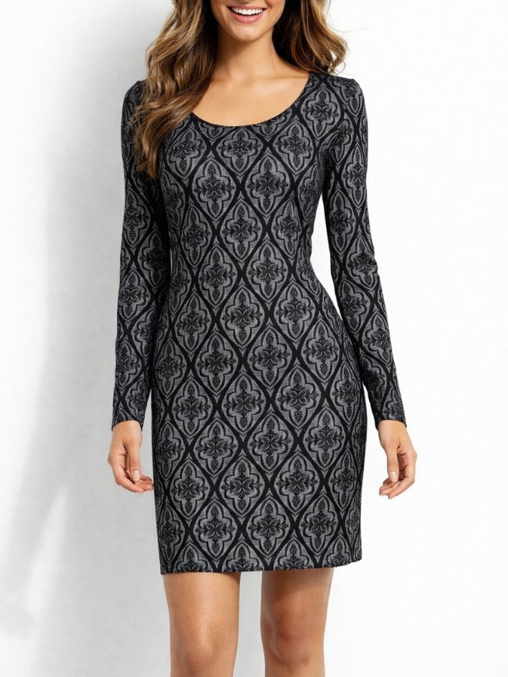 INC International Concepts Gothic Damask Jacquard Sheath Dress Faux Leather Trim